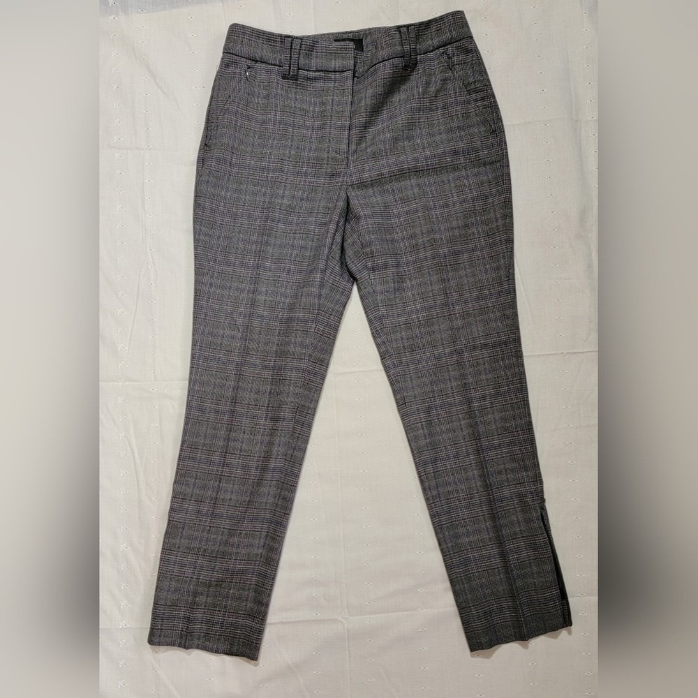 White House Black Market The Slim Ankle Plaid Dress Pants Grey 4 WHBM